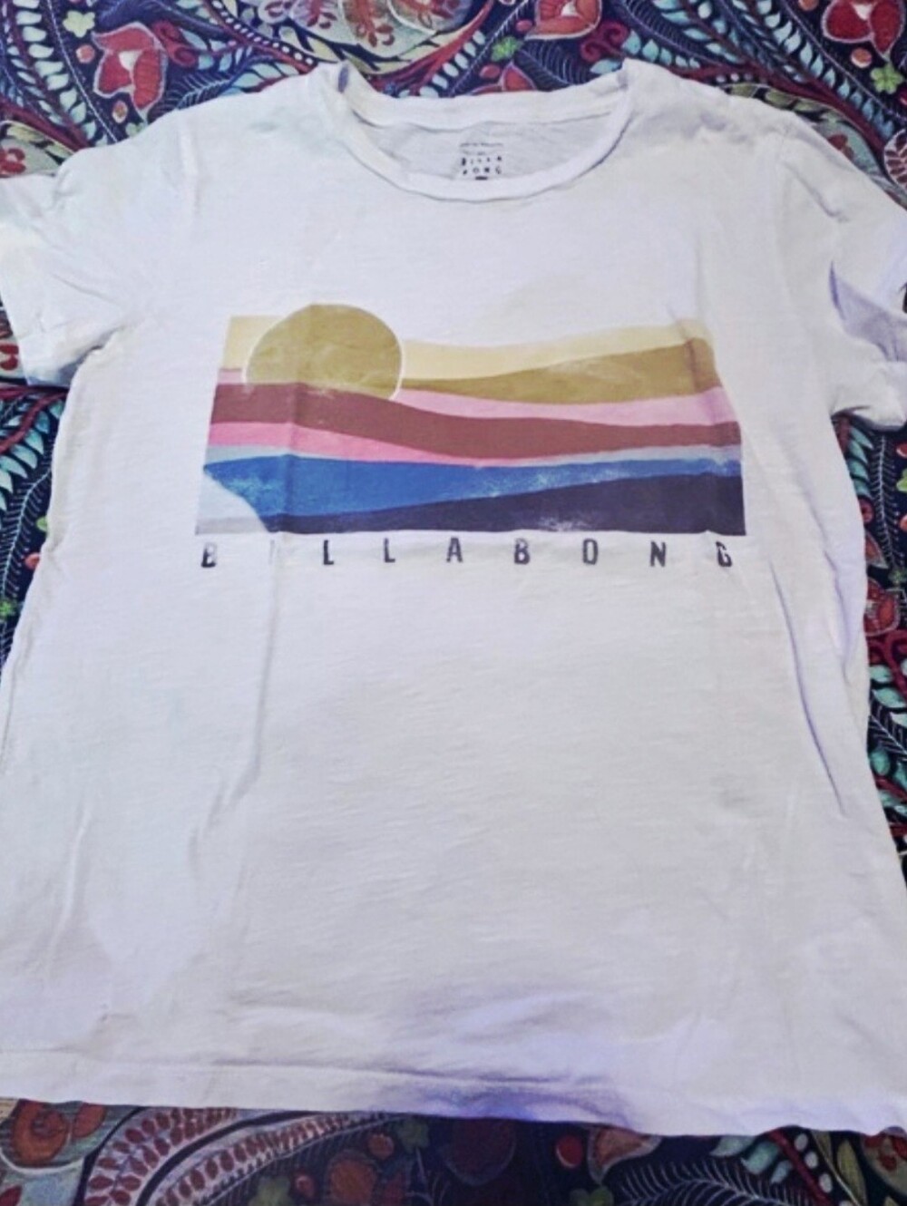 Billabong Women's Sunset Graphic Tee, White/Blue/Rust Brown, L